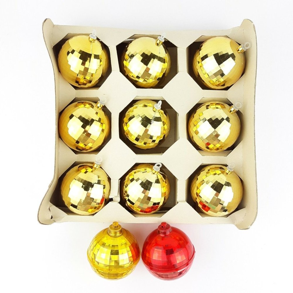 Vintage Gold Disco Ball Unbreakable Christmas Ornaments Hard Plastic Lot Of 11